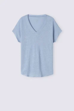 T-shirt met korte mouwen en V-hals van linnen