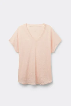 T-shirt met korte mouwen en V-hals van linnen
