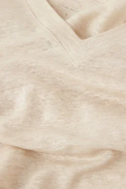 T-shirt met korte mouwen en V-hals van linnen
