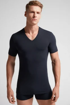 T-Shirt met V-Hals van Extrafijne Superieur Stretchkatoen