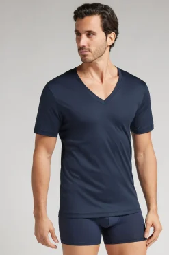 T-Shirt met V-Hals van Gemerceriseerd Premium Katoen
