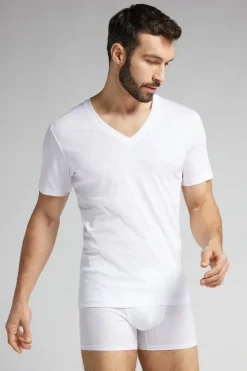T-Shirt met V-Hals van Gemerceriseerd Premium Katoen