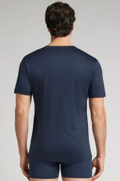 T-Shirt met V-Hals van Gemerceriseerd Premium Katoen
